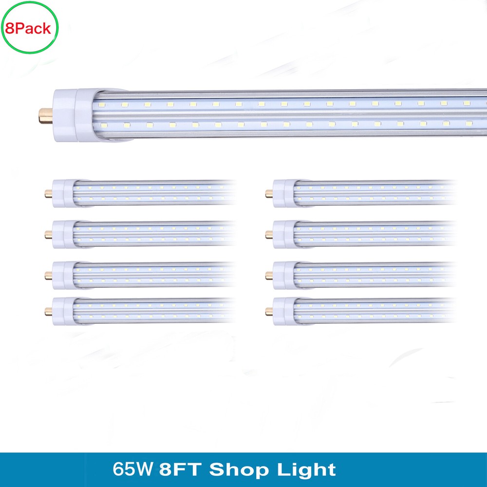 8 Pack 8FT Led Tube Light T8 Single Pin 65W FA8 V-Shape 8 Foot Led Shop Light