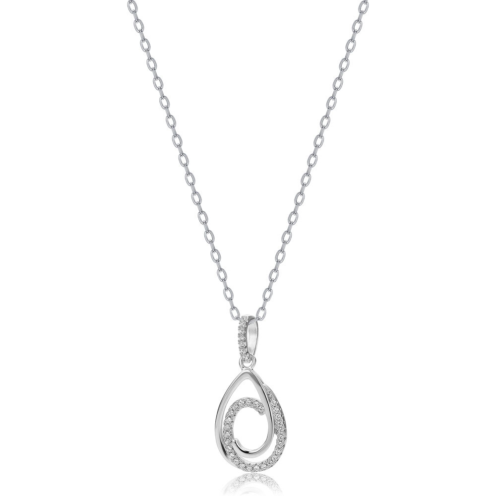 Sterling Silver Jewelco London CZ Twirling Tears of Joy Charm Necklace 18 inch