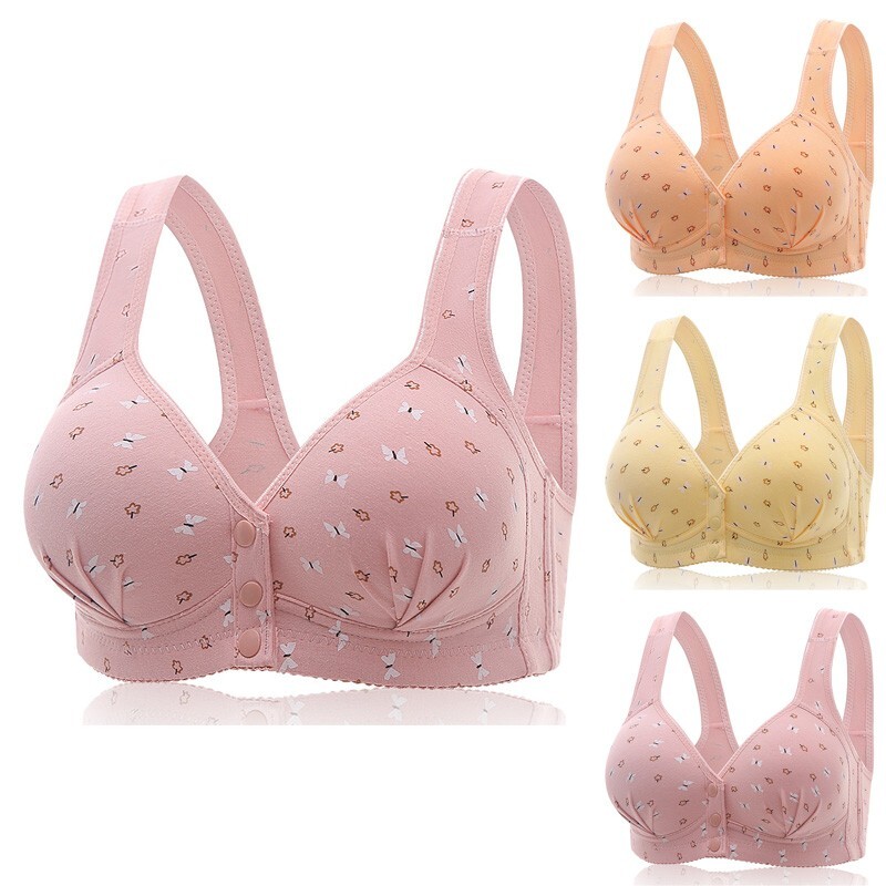 Women's New Front Buckle Middle And Elderly Underwear Styling Cup Print No