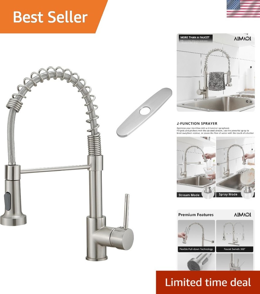 Durable Brushed Nickel Stainless Steel Kitchen Faucet with 360° Swivel Spout