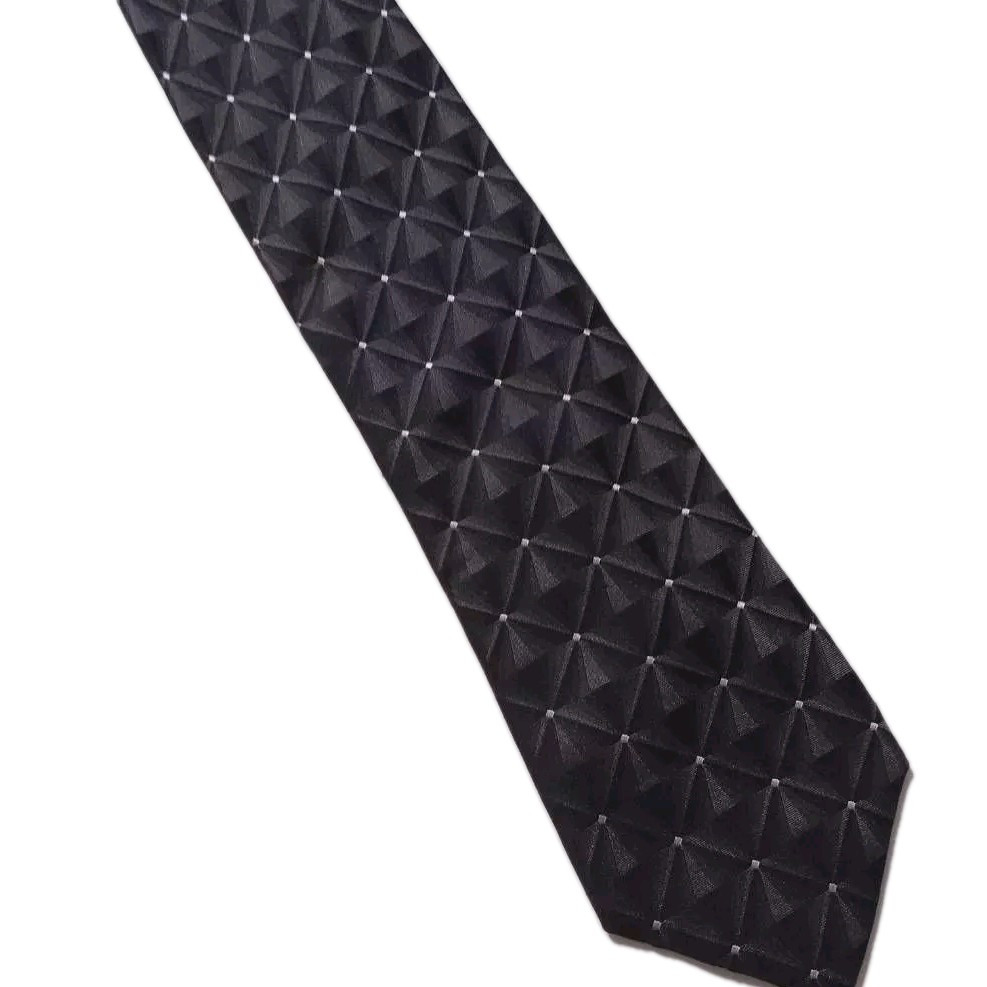 Van Heusen Mens Black Geometric Silk Tie Handmade Classic 59 Inch Necktie