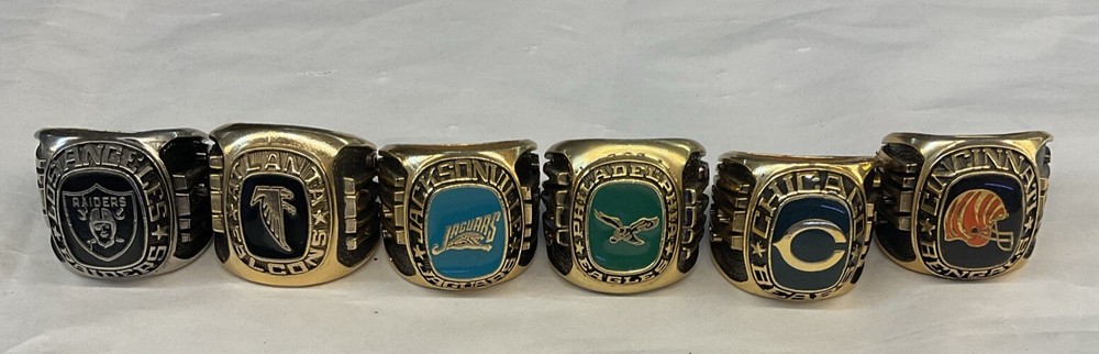 Large NFL jumbo ring lot Raiders Falcons Eagles, Bears Bengals Jaguars, no RSV