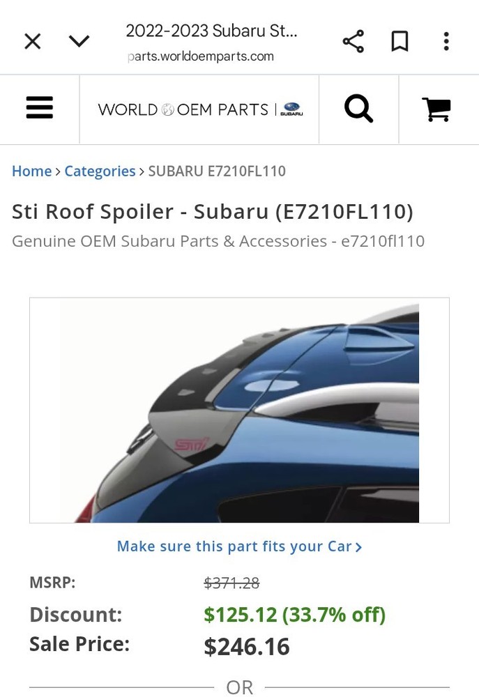 Sti Roof Spoiler - Subaru (E7210FL110)SUBARU Part #E7210FL110 New OEM