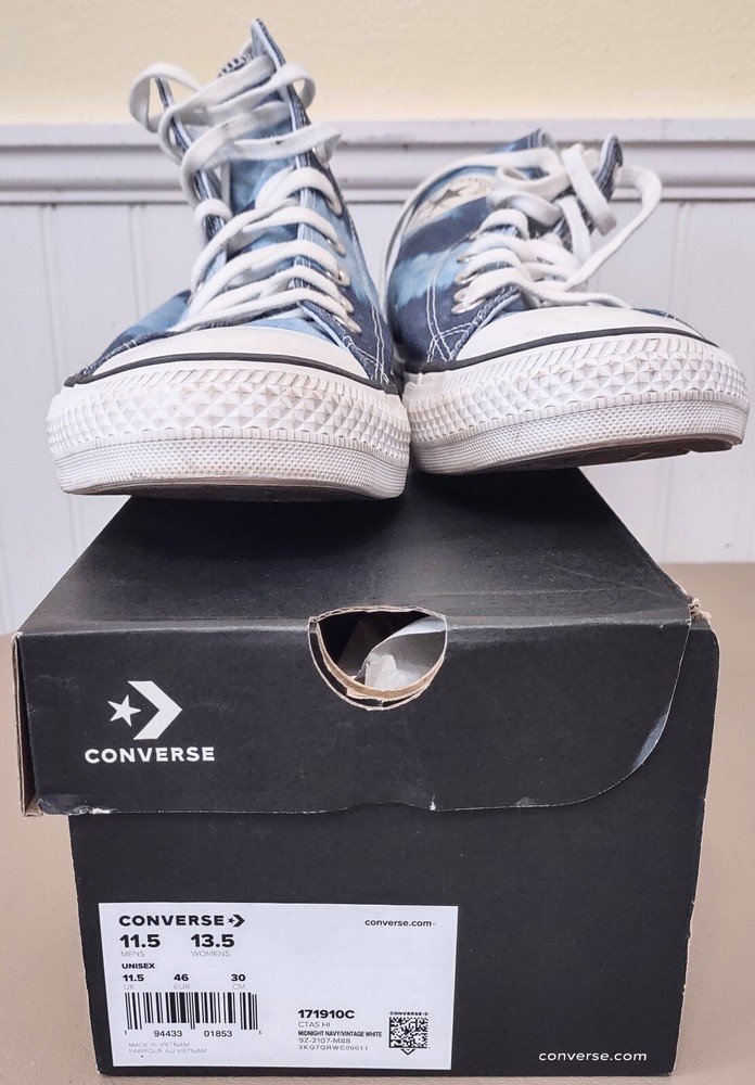 Converse CTAS Blue Swirl Tie Dye Hi Top Mens 11.5 Midnight Navy/White 171910C
