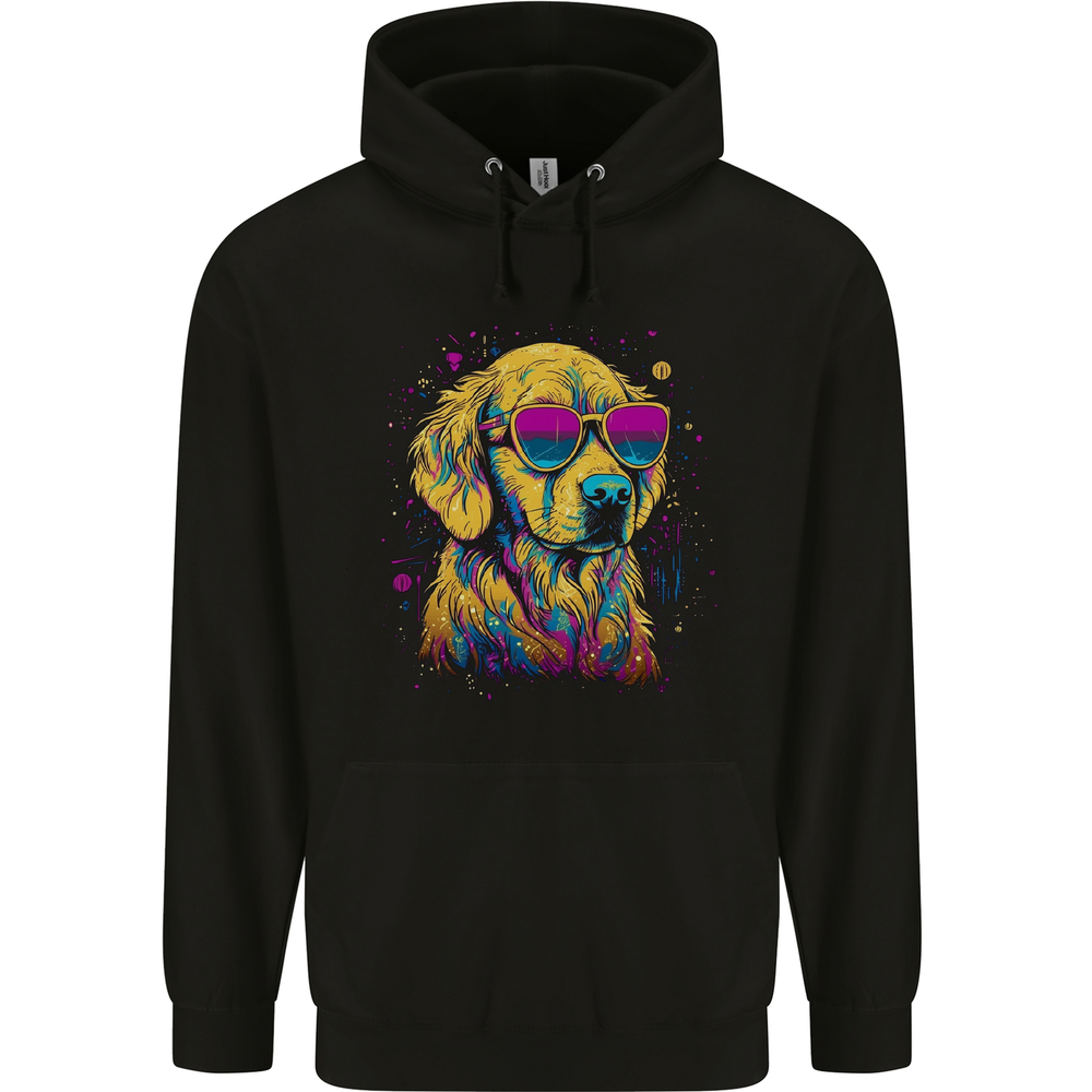 Retrowave Golden Retriever Dog Mens 80% Cotton Hoodie