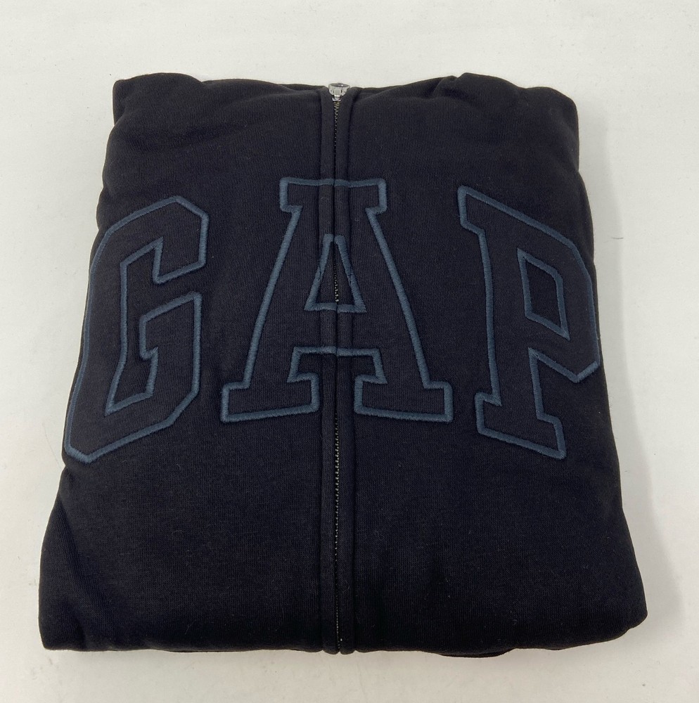 GAP Factory Men’s Full-Zip Fleece Logo Hoodie - Black/Black Logo, Size Small