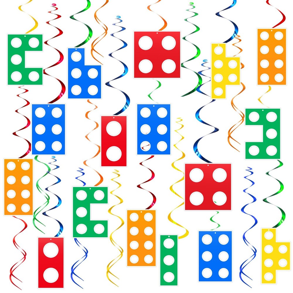 Hoteam 30 Pcs Building Blocks Party Favors Building Blocks Hanging Swirl Deco...