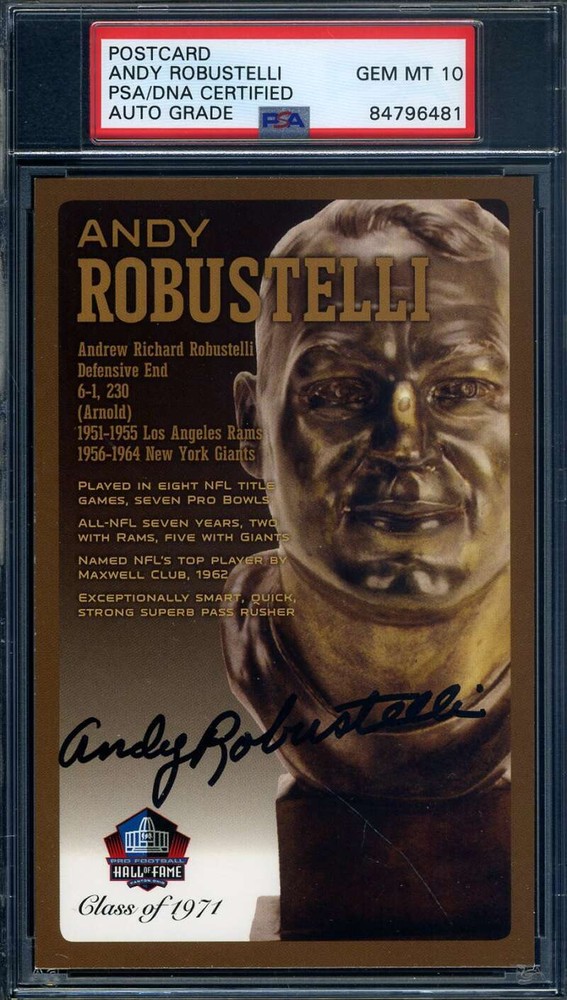 Andy Robustelli Gem Mint 10 PSA DNA Signed HOF Bronze Bust Postcard Autographed