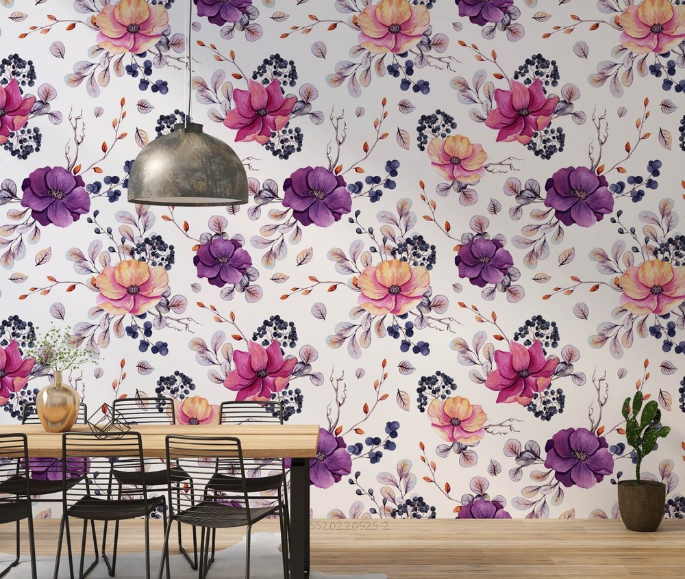 3D Flower Flora Watercolor Pattern Wall Murals Wallpaper Murals Wall Sticker