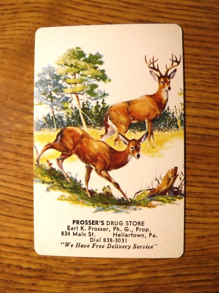 MID 1900'S VINTAGE PLAYING CARD SWAP COUPON WITH TWO DEER IN THE FOREST-image