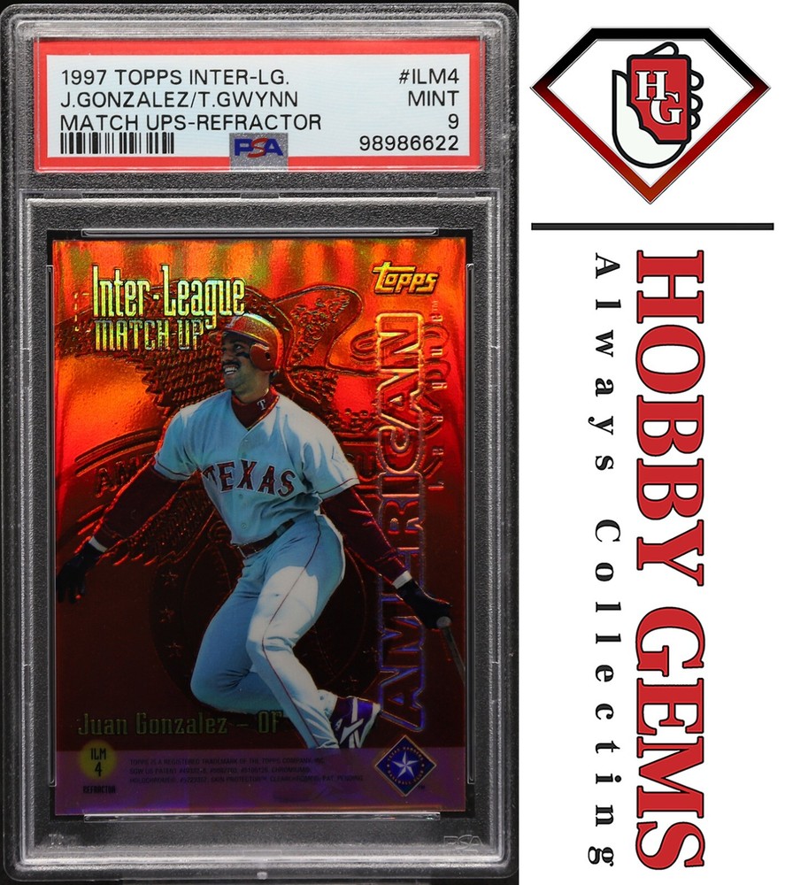 JUAN GONZALEZ TONY GWYNN PSA 9 1997 Topps Inter-League Match Ups Refractor #ILM4