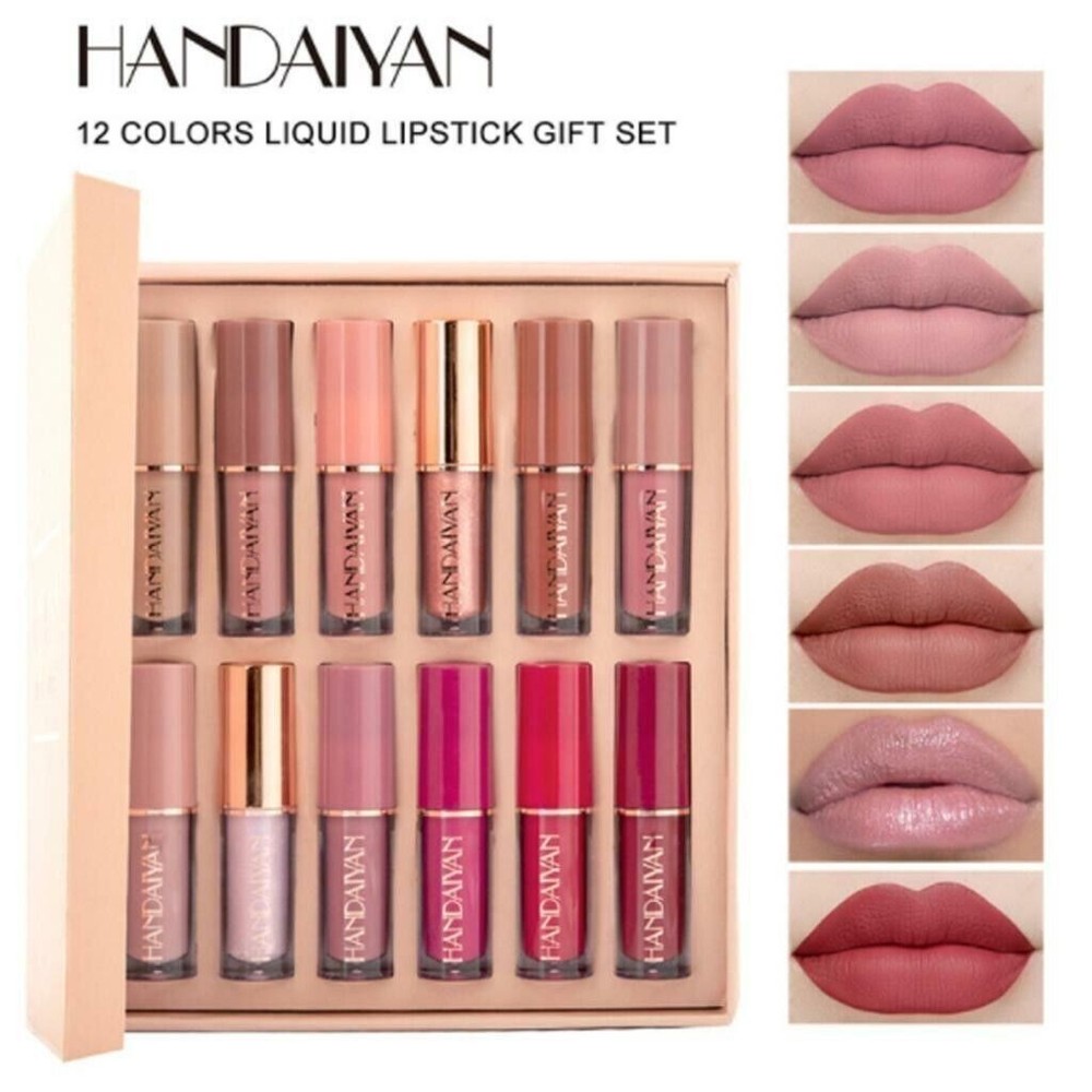 HANDAIYAN 12Pcs Long Lasting Lip Gloss Beauty Glazed Matte Liquid Lipstick Sets