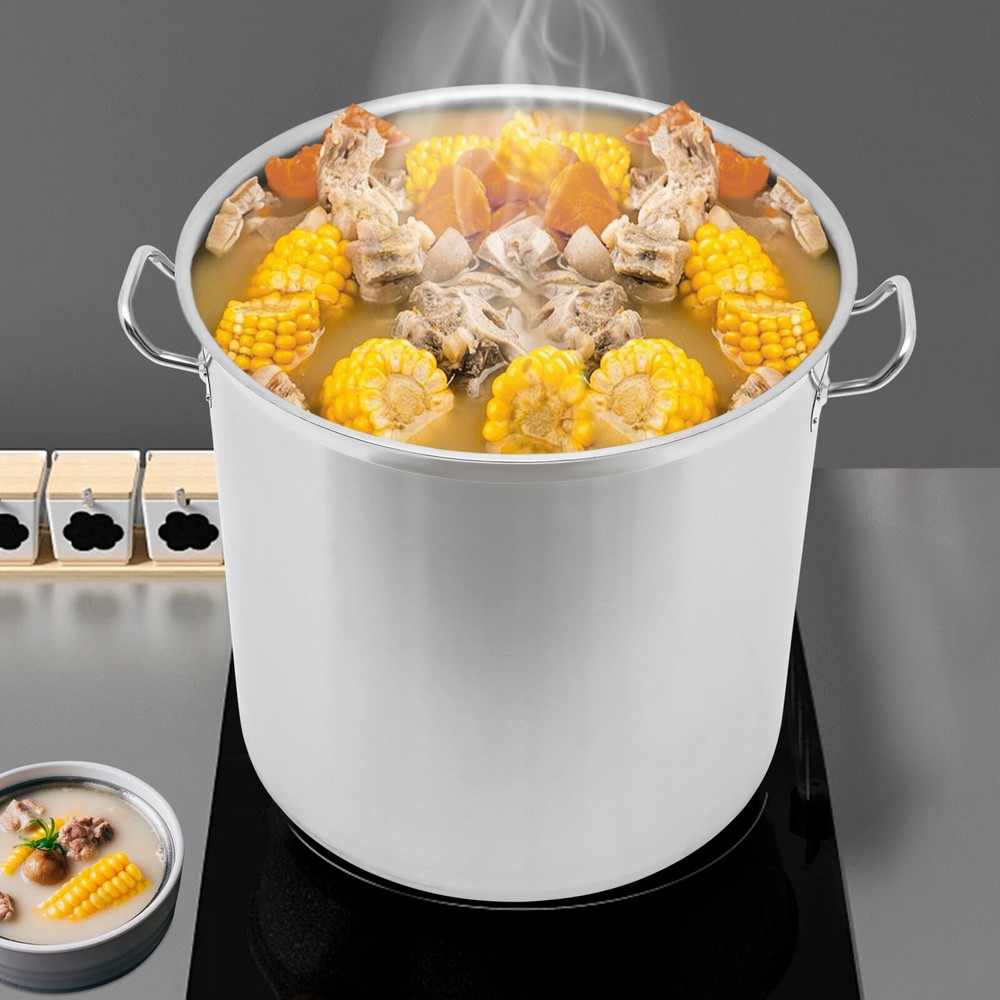 100 Quart Stainless Steel Stock Pot with Lid for Commercial Kitchen Cooking
