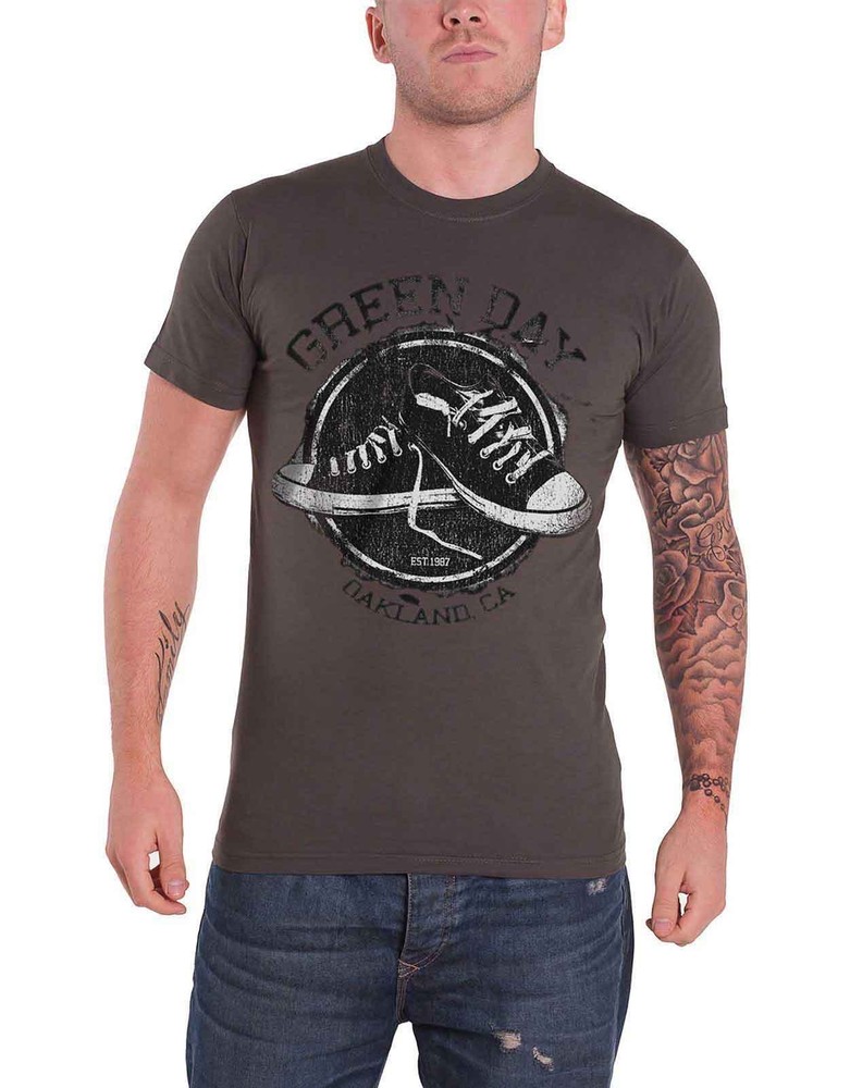 Green Day Shoes Band Logo Distressed Official Mens New Grey T Shirt