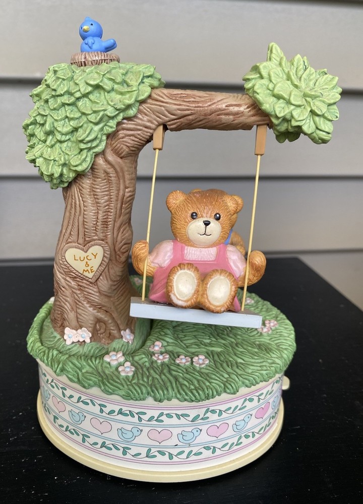 Vintage 1986 Enesco Lucy & Me Bears Bird Music Box Let Me Call You Sweetheart