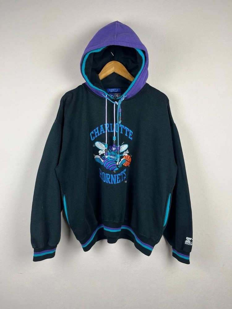 Vintage Starter Charlotte Hornets Double Hood Hoodie Sweatshirt Size L