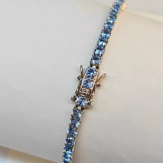 7.50Ct Round Lab Created Blue Tanzanite 14k White Gold Plated Tennis Bracelet