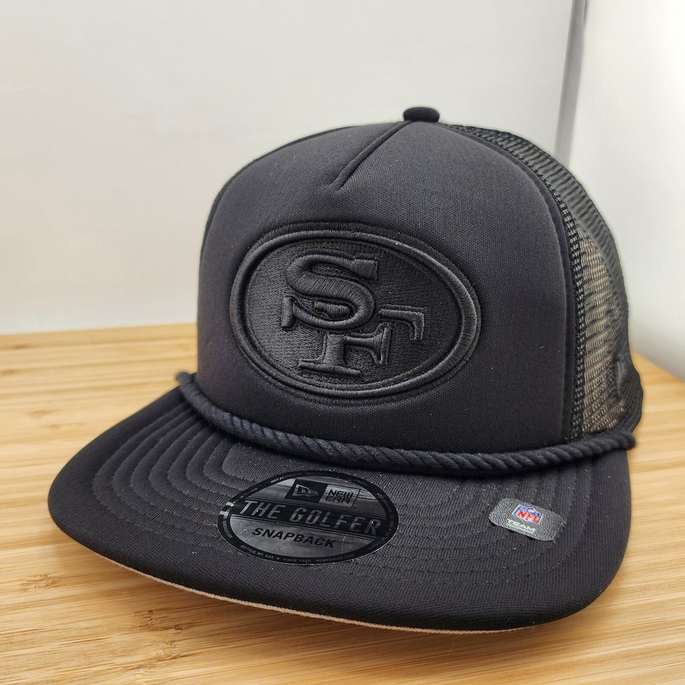 San Francisco 49ers Golfer Hat Cap, Black on Black w/Rope, New Era, Snapback