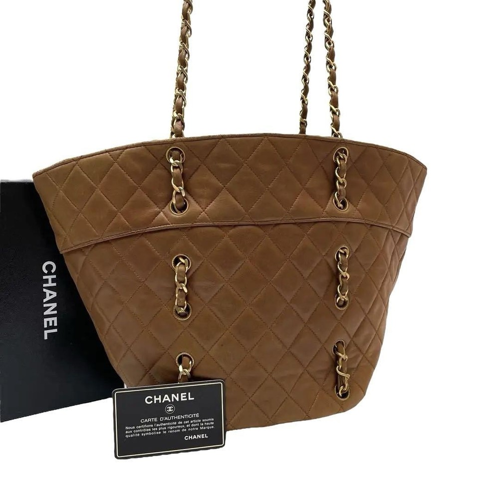 Chanel Lambskin Matelasse Chain Strap Tote Bucket Bag