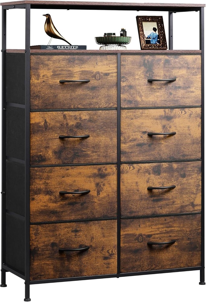 Tall 8-Drawer Fabric Dresser with Open Shelves for Bedroom Storage