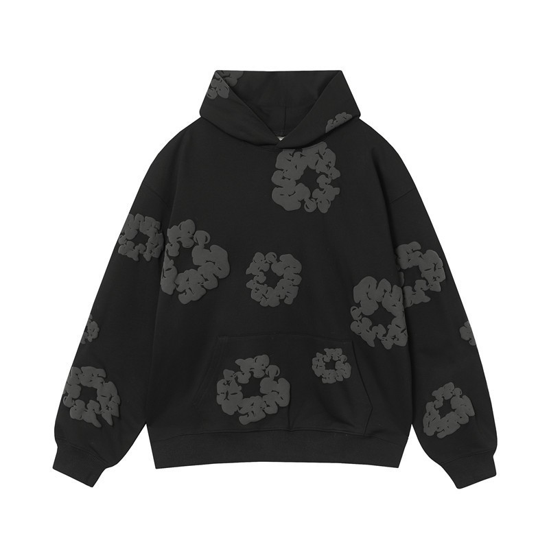Black Grey Denim Tear Kapok Full Print Foam Sweatshirt Hoodie S-M-L