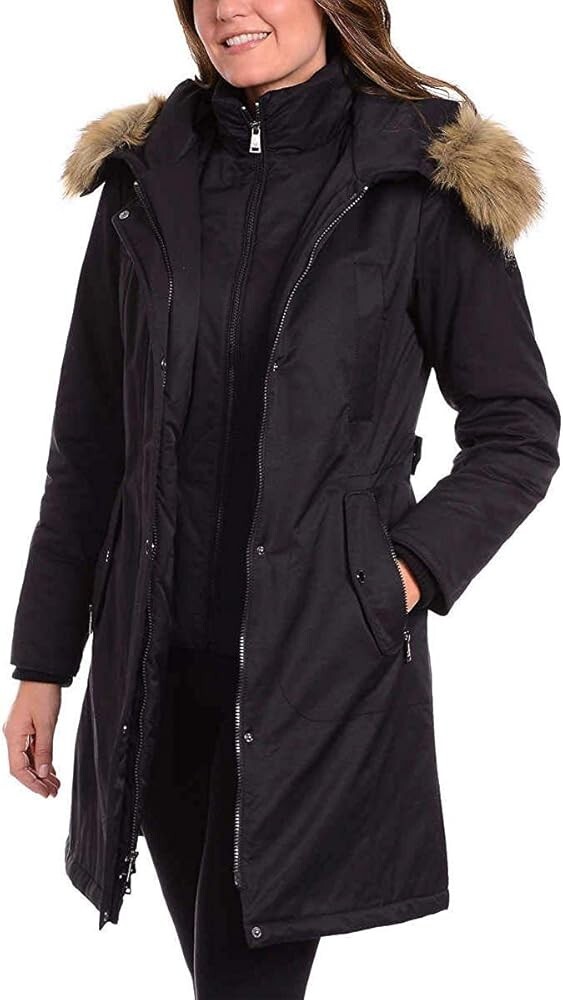 *NWT* 1 Madison Ladies Water Resistant Faux Fur Hooded Parka (Black, LARGE)