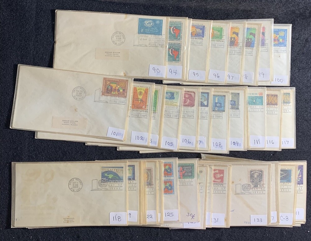 United Nations Non-Cachet First Day Covers. SC#90-145/C8-C12. 50 Covers.