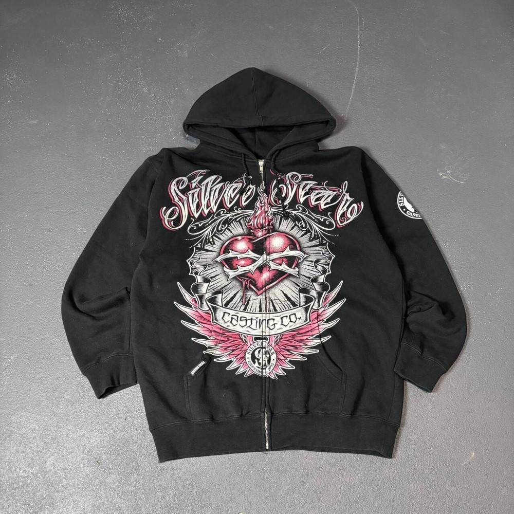 Vintage y2k 90s affliction style cyber tattoo zip up hoodie