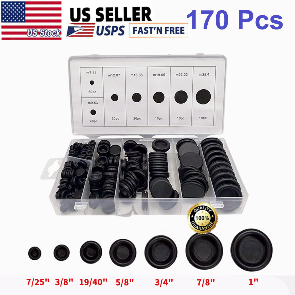 170PCS Rubber Grommet Firewall Hole Plug Electrical Wiring Gasket Assortment Kit