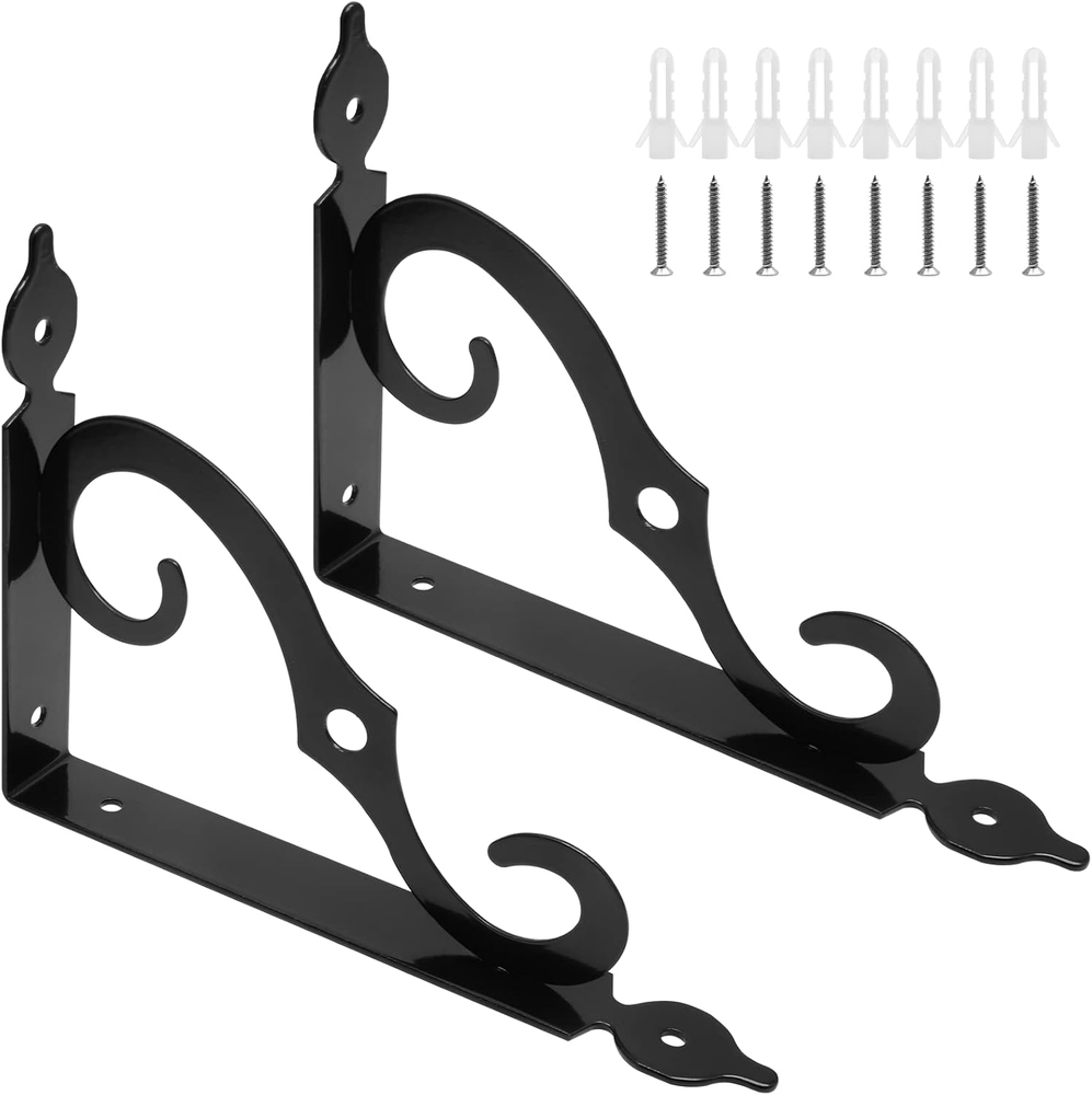Luomorgo 2 Pcs L Bracket Shelf Brackets, Heavy Duty Metal, Black, 7.4 Inch