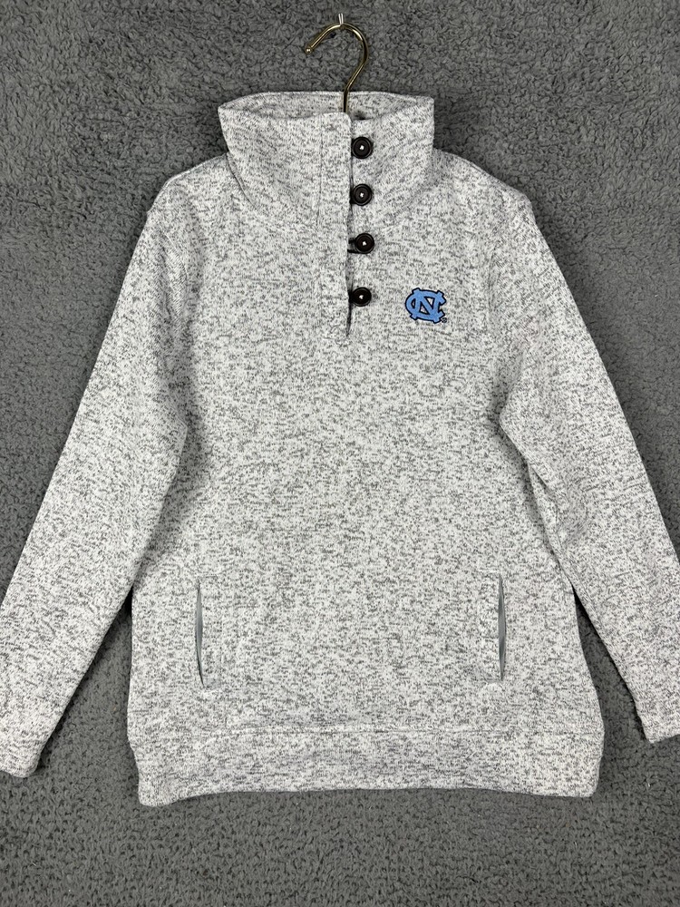 UNC Tar Heels North Carolina NCAA Pullover Sweatshirt Gray Womens Large Buttons