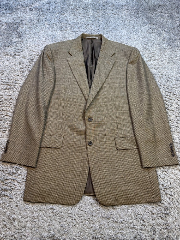 Hickey Freeman Blazer Men 40R Brown Plaid Worsted Wool Sports Coat Career Jacket