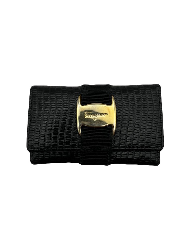 Salvatore Ferragamo Black Leather Key Wallet Case with 6 Hooks Preowned E0530-220
