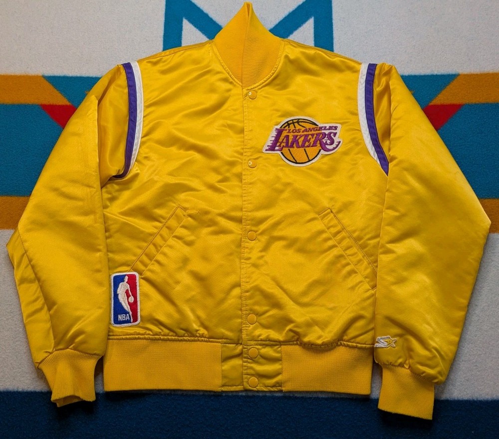 Vintage Los Angeles Lakers Starter Satin Bomber Jacket Made in USA Yellow Small
