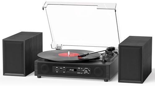Vinyl Record Player with External Stereo Speakers, Vintage Bluetooth 3 Black