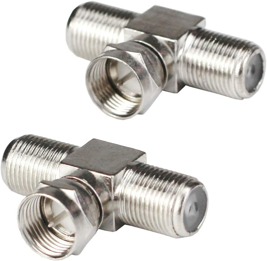 3-Way F-Type RG6 Coax Cable Splitter Adapter for TV Antenna or Satellite 2 Pack