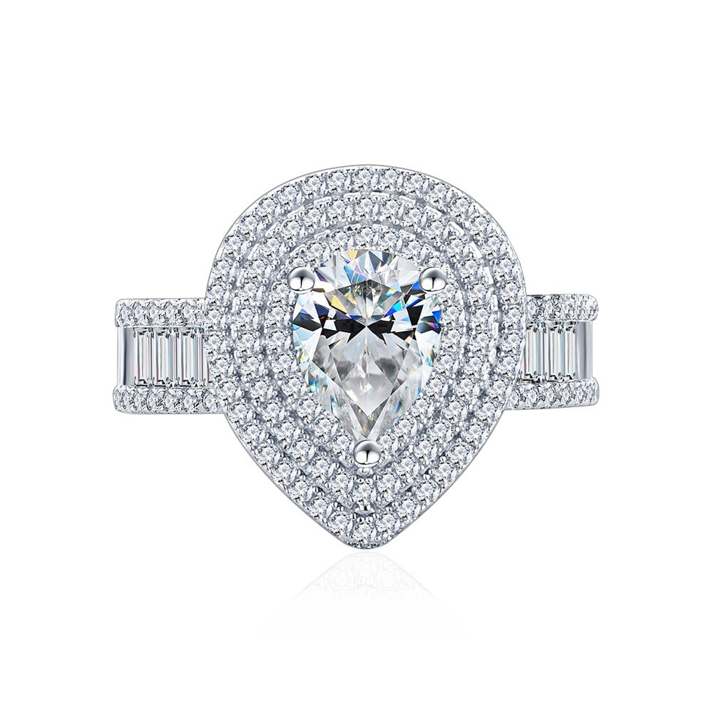 1.8ct Moissanite 7x9mm Waterdrop 925 Silver Wedding Ring