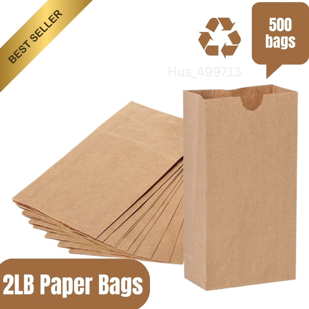 500 Bulk Paper Bags Brown - 2LB Duro Durable Kraft Paper Bags - Natural Kraft