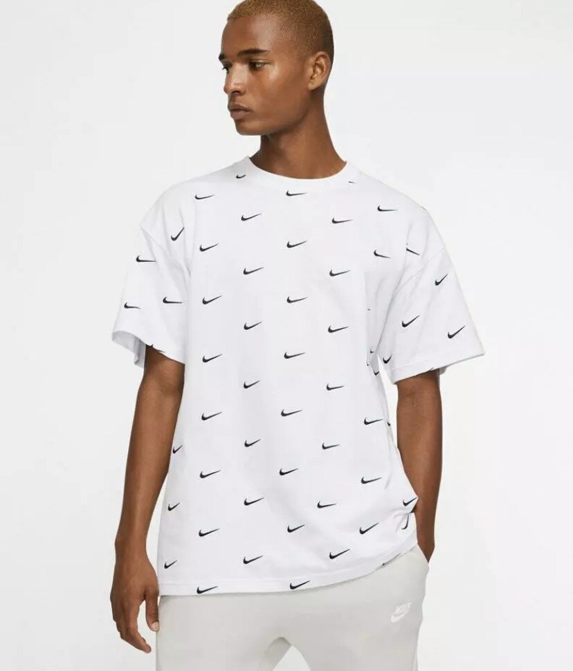 Nike Men's All Over Swoosh Logo White T-Shirt Size M Medium CK4094 100