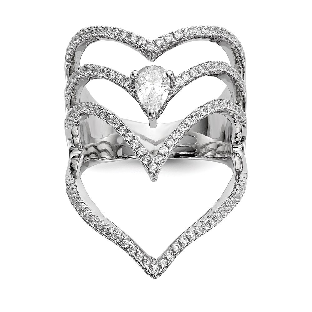 925 Sterling Silver Rhodium Plated Cubic Zirconia Ring Size 6