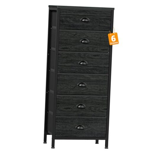 Tall Dresser with 6 Drawers,Vertical Bedside End Table & Chest for