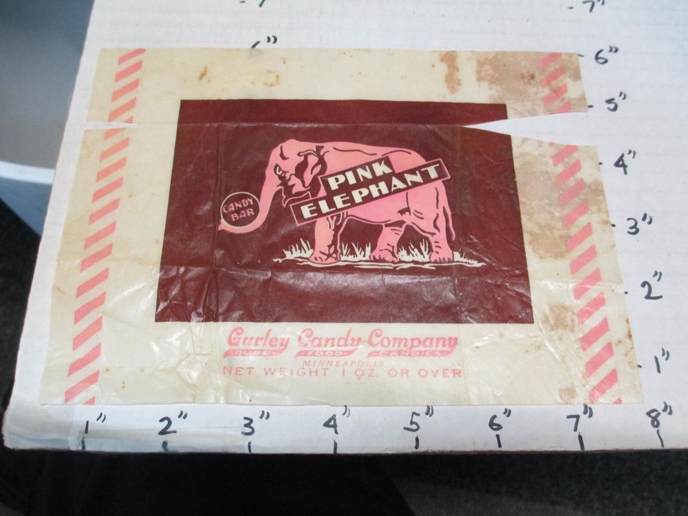 Vintage 1930s PINK ELEPHANT Candy Bar Wrapper by Gurley Co Minneapolis 1oz
