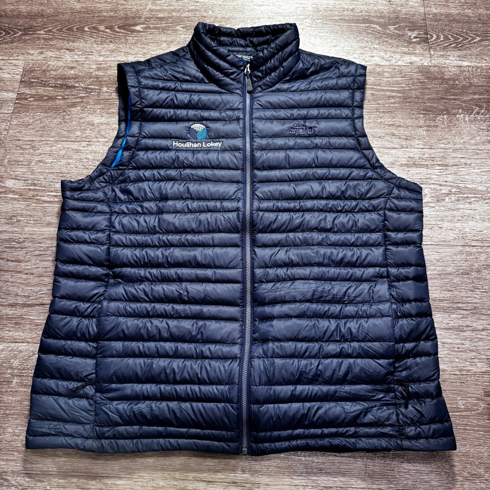 Stio Vest Mens XL Blue Goose Down Puffer Zip Logo Pertex Quantum Outdoor Hike
