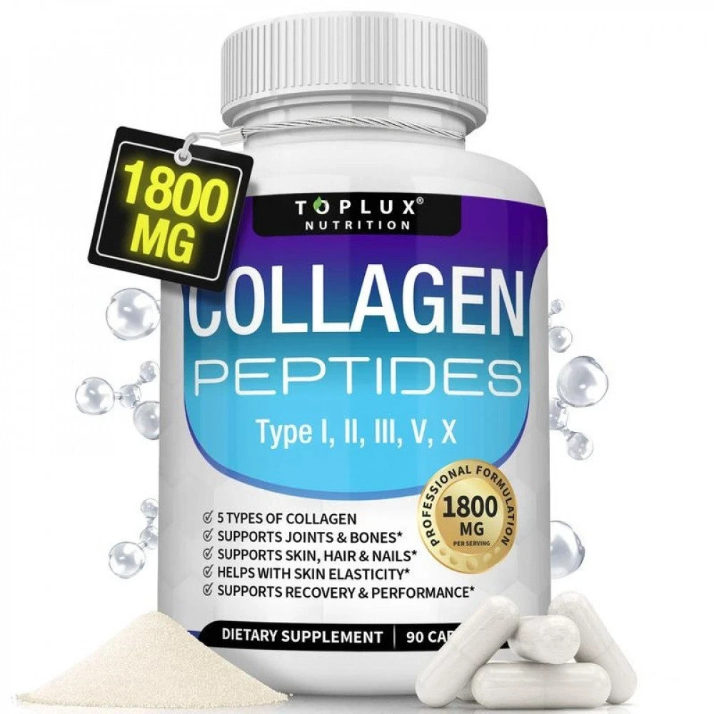 5-Type Collagen Peptides 1800mg for Skin & Joint Health,Toplux Nutrition,90 Caps