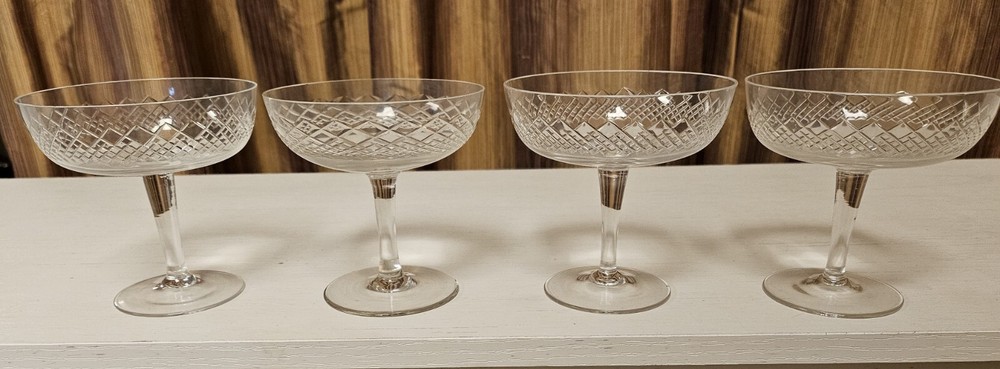 WMF German Crystal Diamond Cut Champagne Glasses Vitrine Stemware