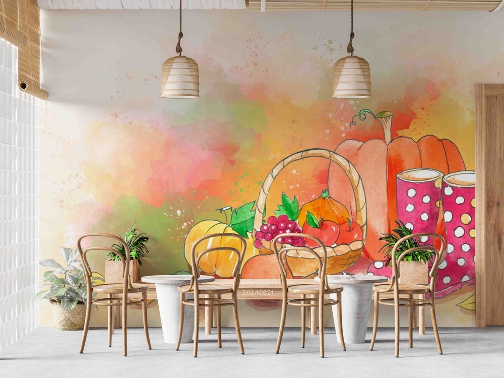 3D Fruit Vegetables Watercolor Wall Murals Wallpaper Murals Wall Sticker