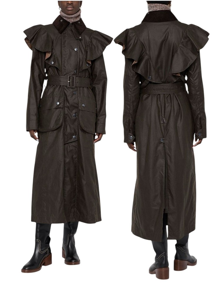 New Chloe X Barbour Dany Waxed Long Trench Coat Cotton Brown Womens Size 12