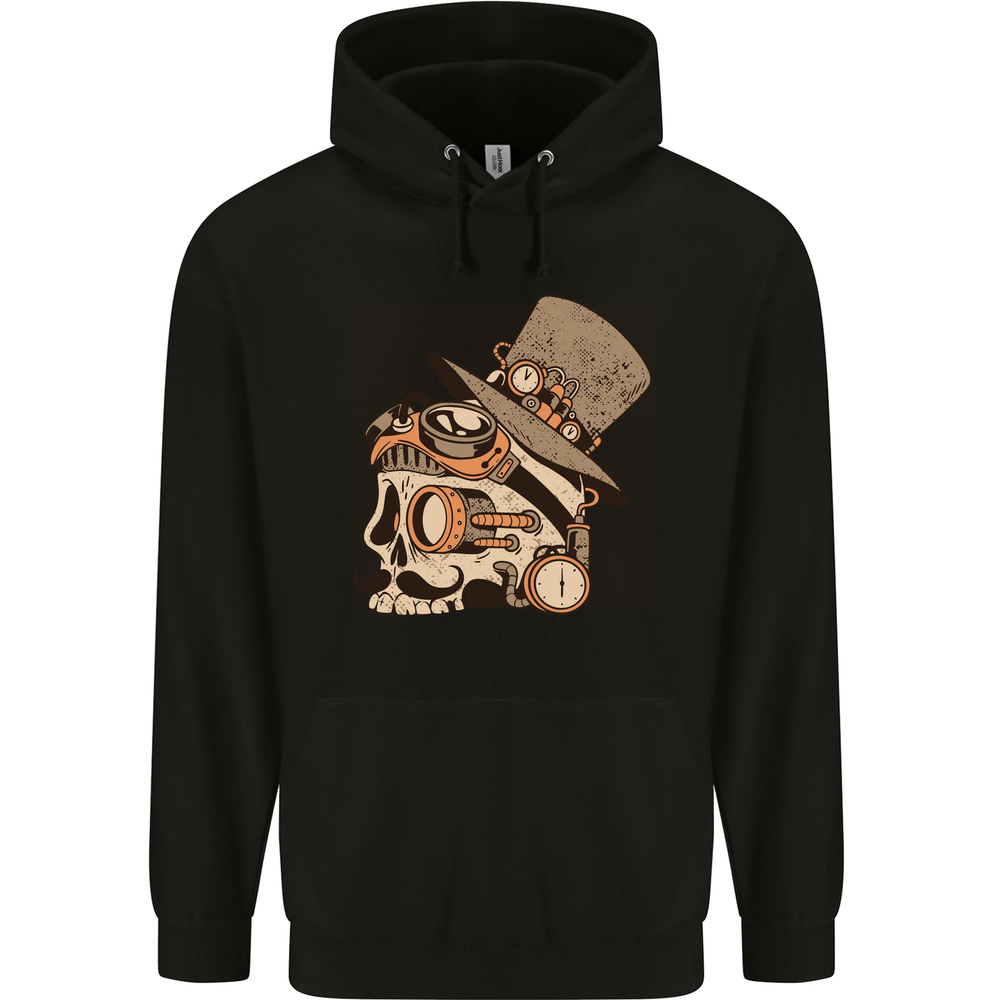 Steampunk Skull With Moustache Mens 80% Cotton Hoodie