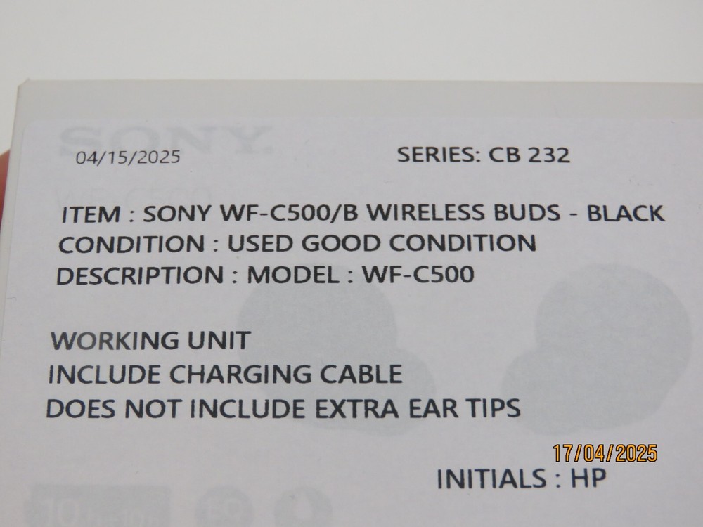 Sony WF-C500 Wireless Bluetooth Earbuds in Black with Secure In-Ear Fit