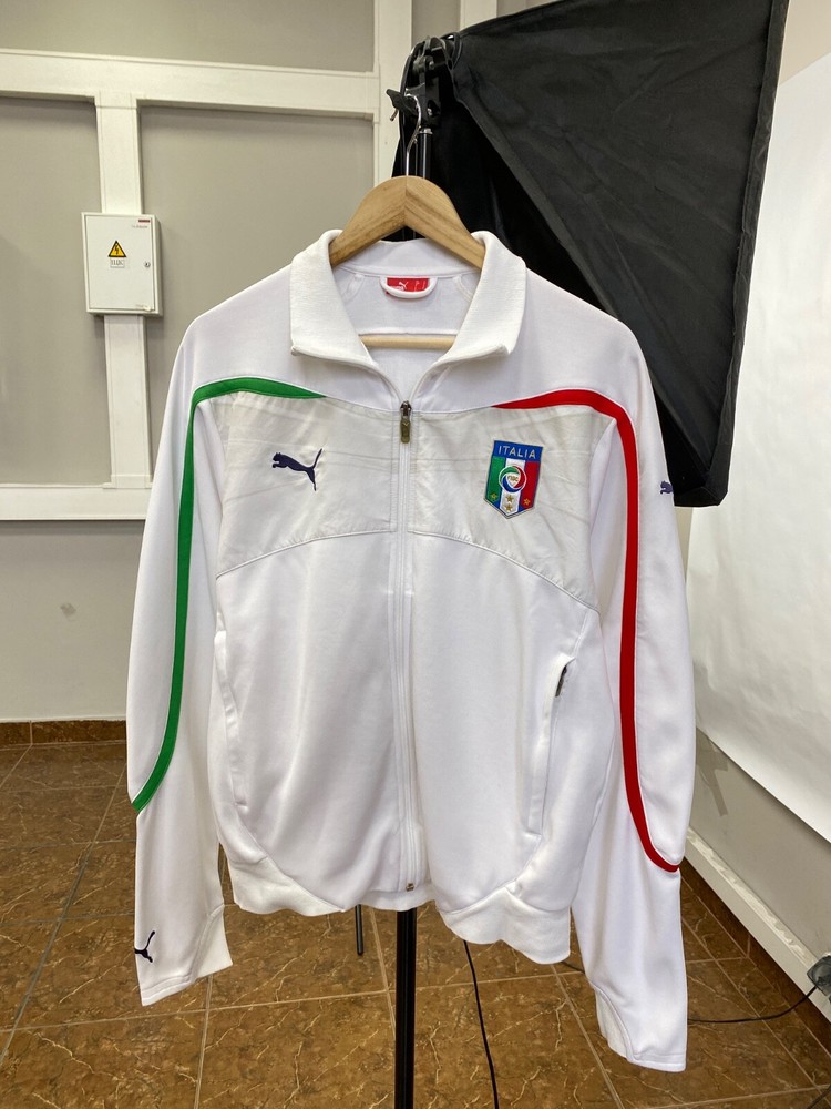 🇮🇹 Vintage Y2K Puma Italy Soccer Jersey Zip Hoodie Retro size L color white
